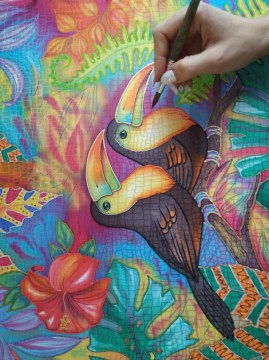 scarf_tropic_tucan_birds_batik_handmade